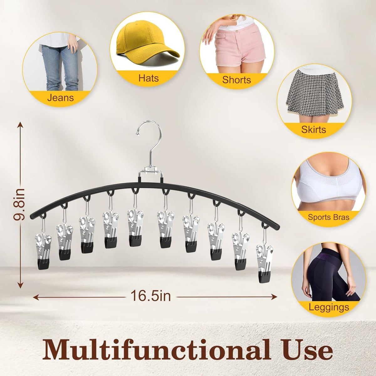 2-pack legging organizer hanger with curved bar and clip-on storage for leggings