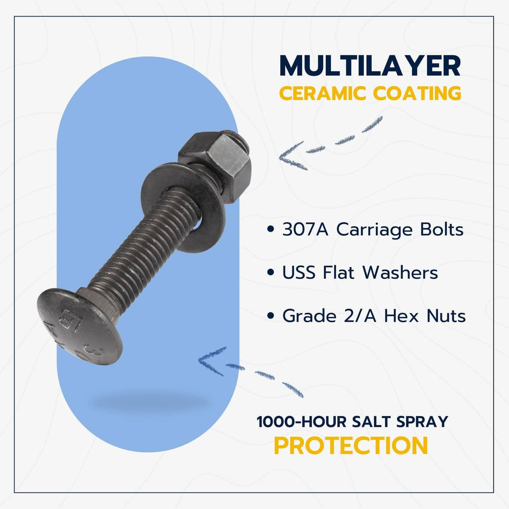 Black carriage bolt with multi-layer ceramic coating protection diagram