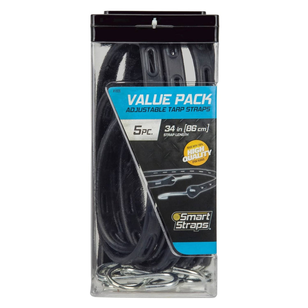 SmartStraps value pack: 5 black 34-inch adjustable tarp straps in retail bag