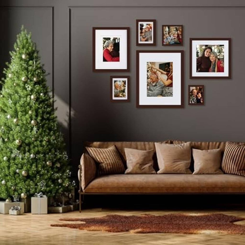Walnut wood picture frames with white mats and clear plexiglass fronts