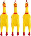 Yellow rubber squeaky chicken toy with red beak and comb, 12 inch, 3-pack