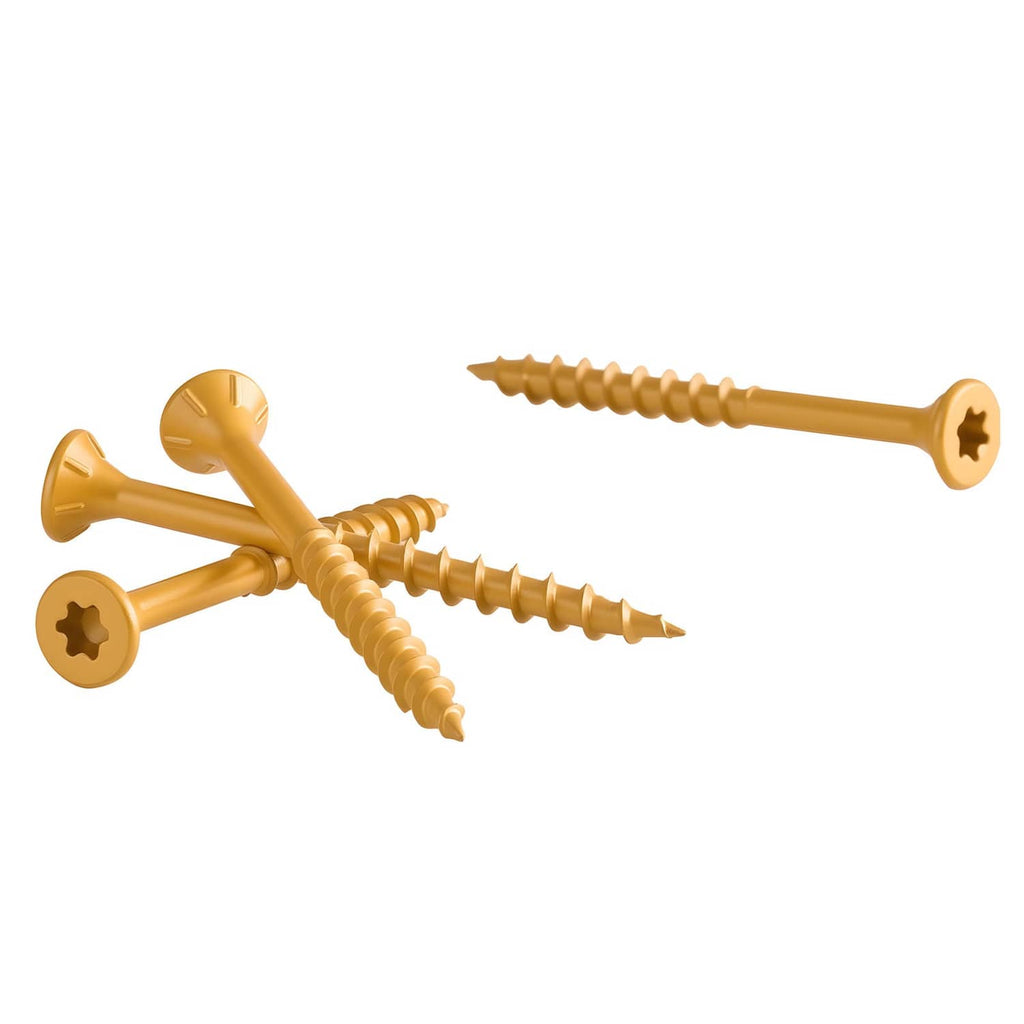 Anti-rust wood deck screws, T25 torx star drive, 2-inch length, gold finish