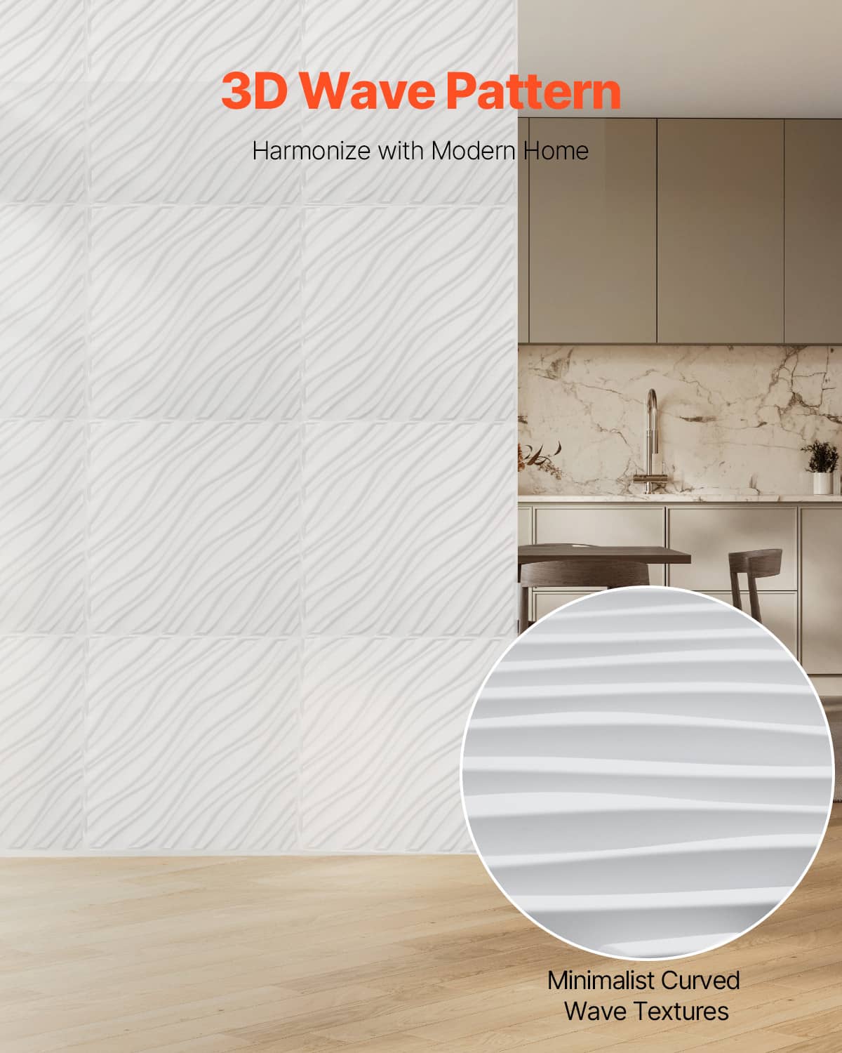 Matte white 3D wave PVC wall panel sample with minimal curved stripe texture.