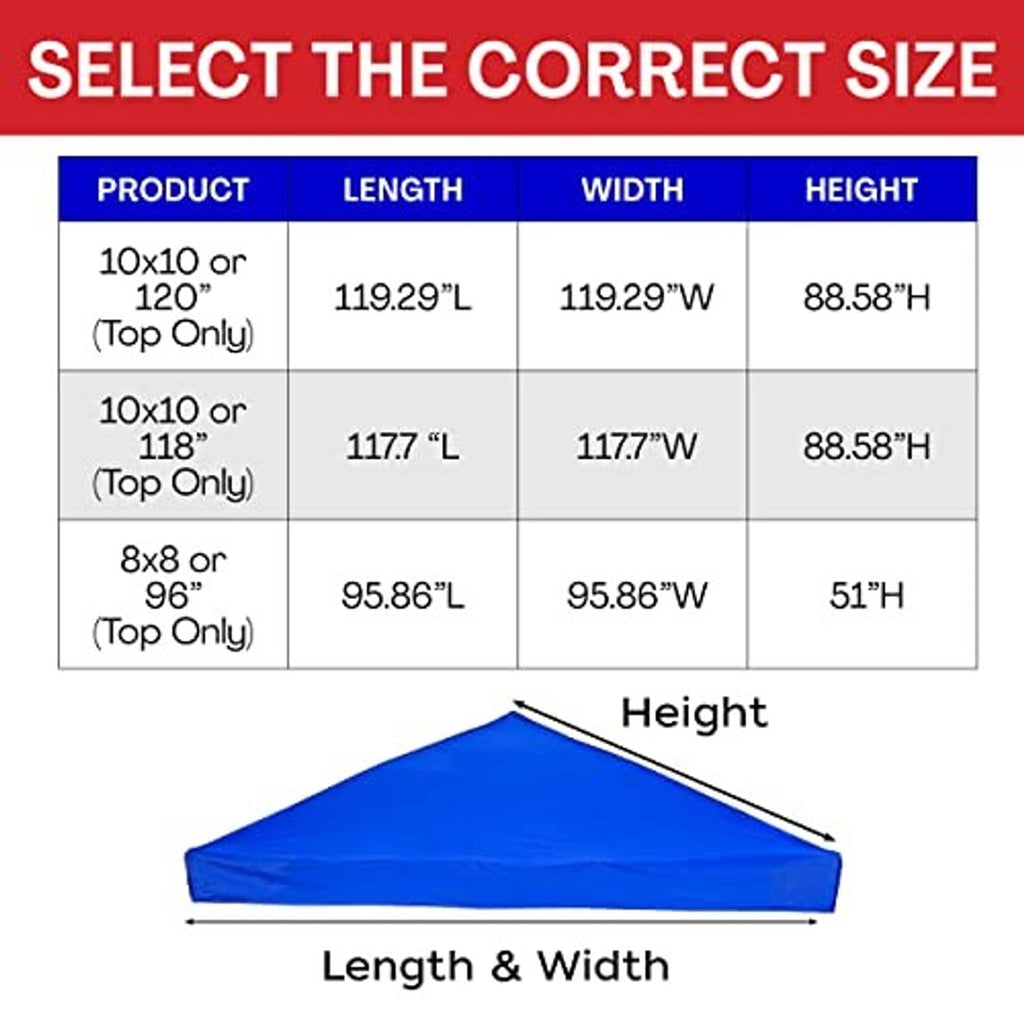 Blue 8x8 pop-up canopy top replacement cover, top only, peaked tent roof fabric