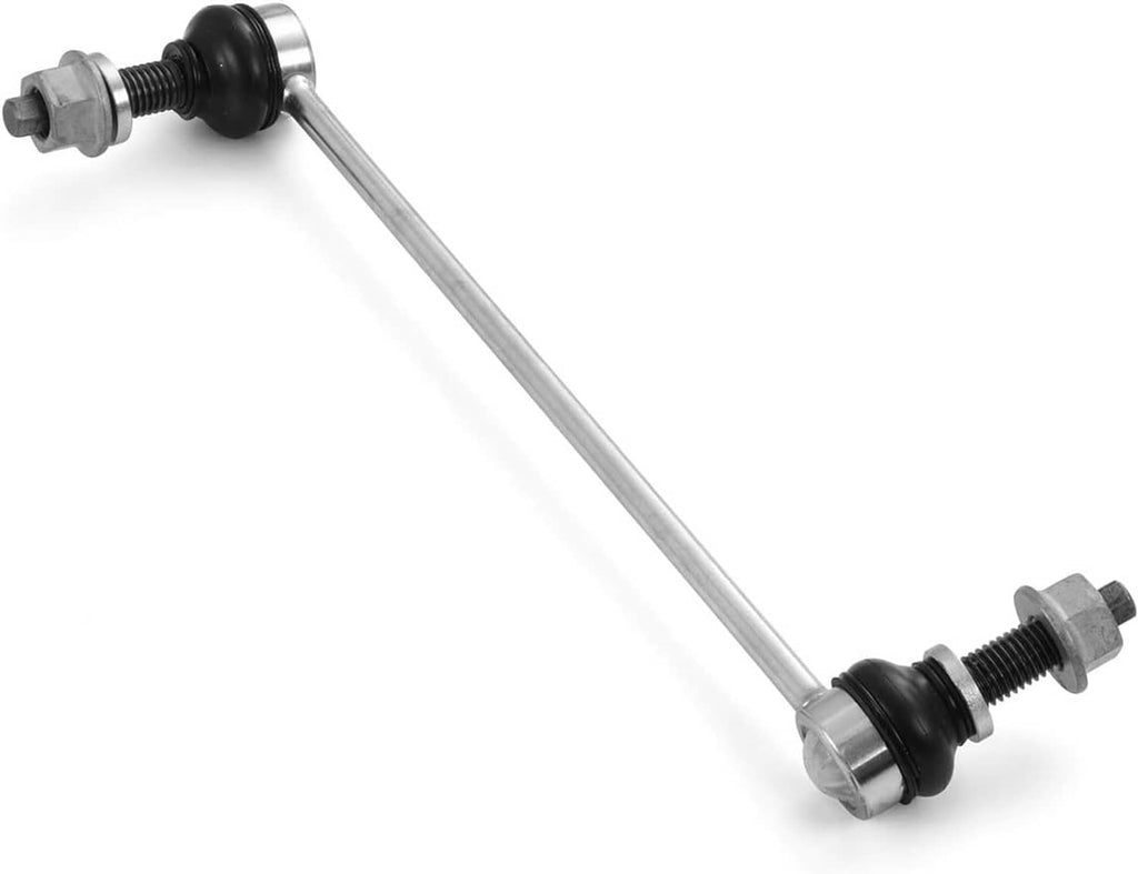 Sway bar stabilizer end link with silver steel rod and black rubber bushing