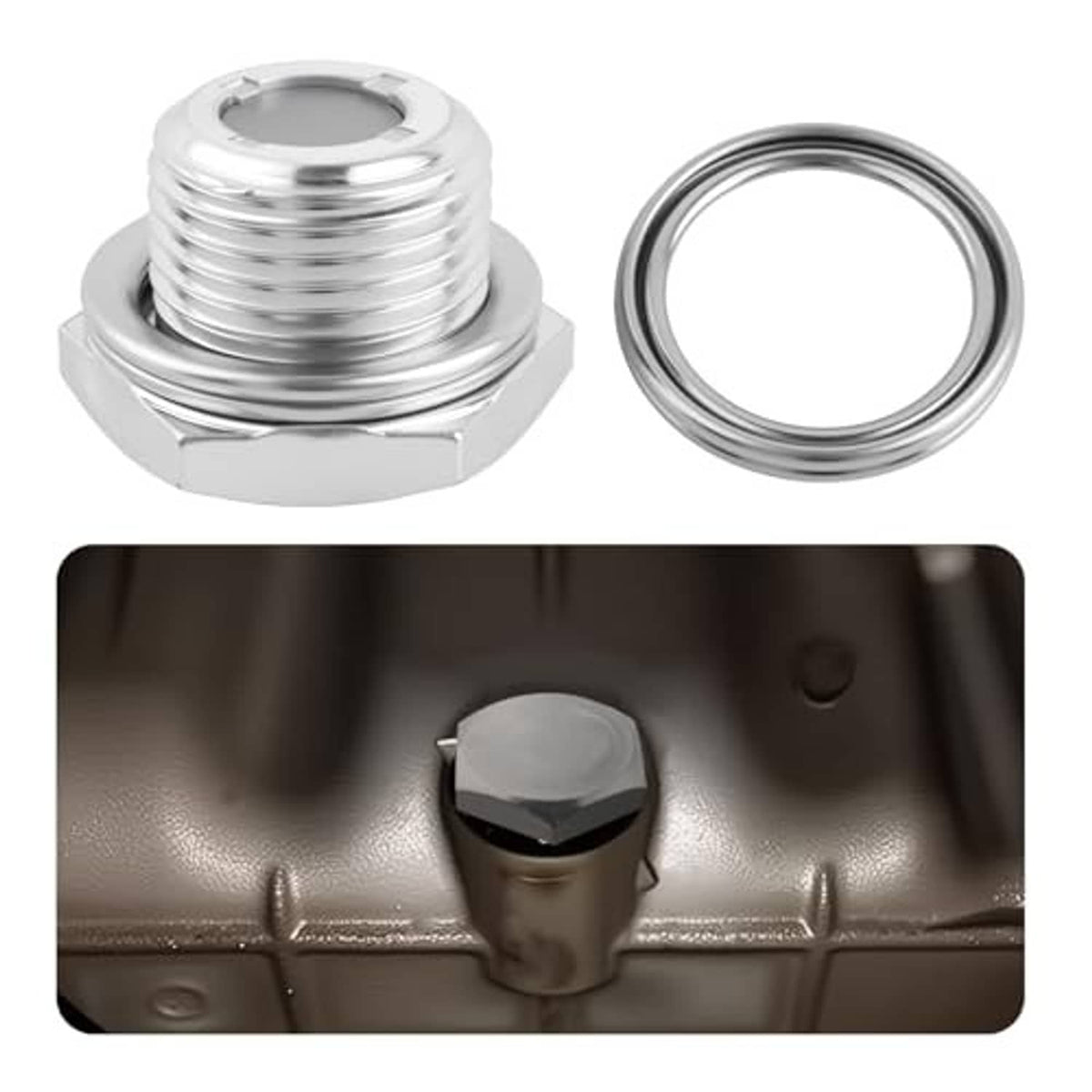 Rear differential fill plug with chrome threaded plug and circular seal ring washer