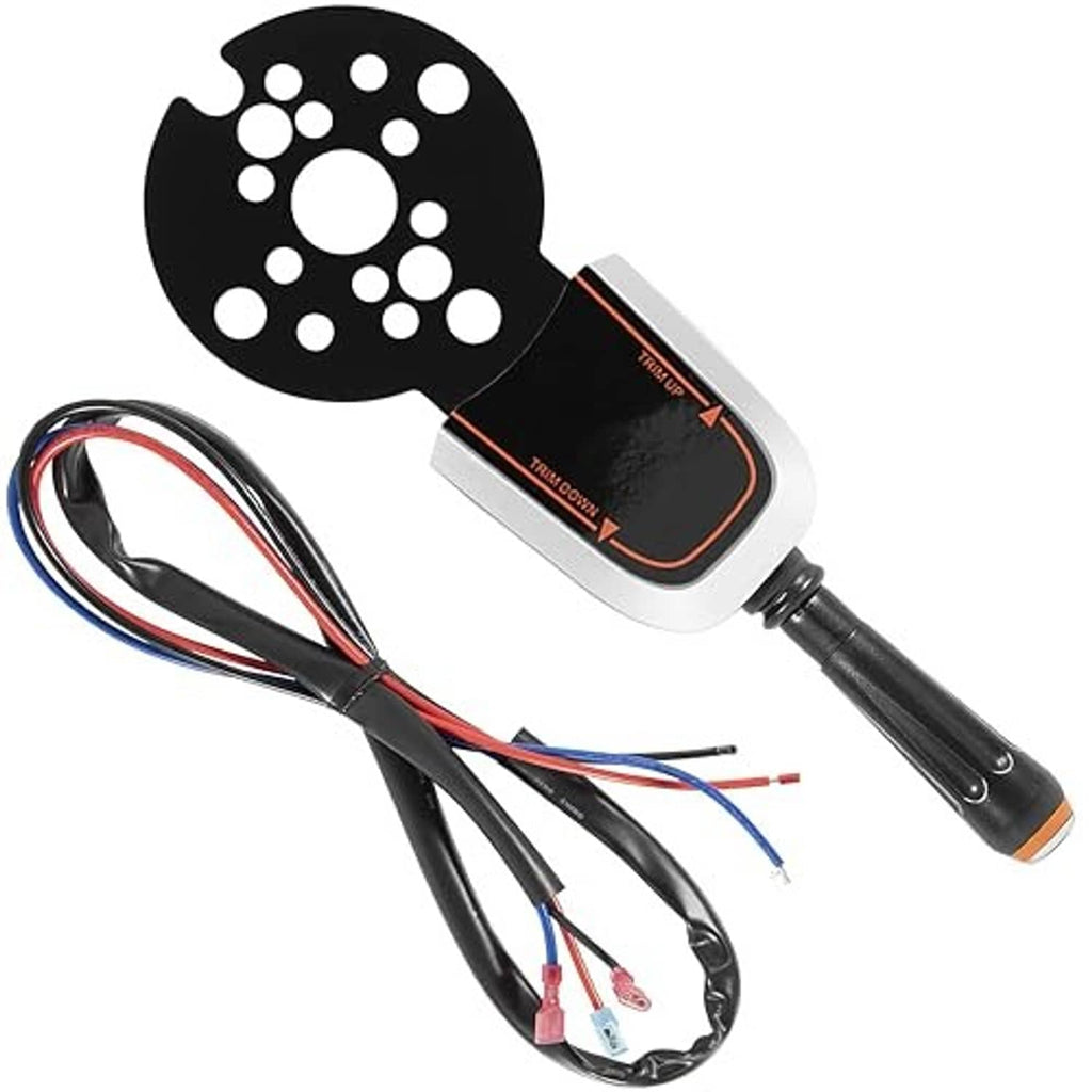 Bezel control lever switch with wired harness and black perforated bezel on gray housing