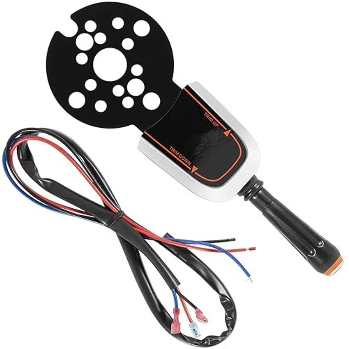Bezel control lever switch with wired harness and black perforated bezel on gray housing