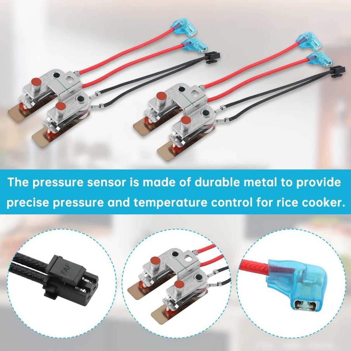 Two-pack pressure sensor switches with metal brackets, red cables, and blue connectors