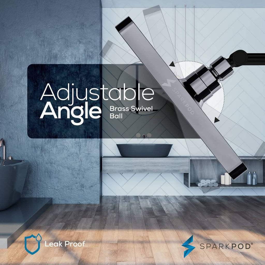Adjustable-angle charcoal rain shower head with brass swivel ball joint