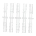 Set of 5 clear plastic straight hose barb connectors with ridged barbs