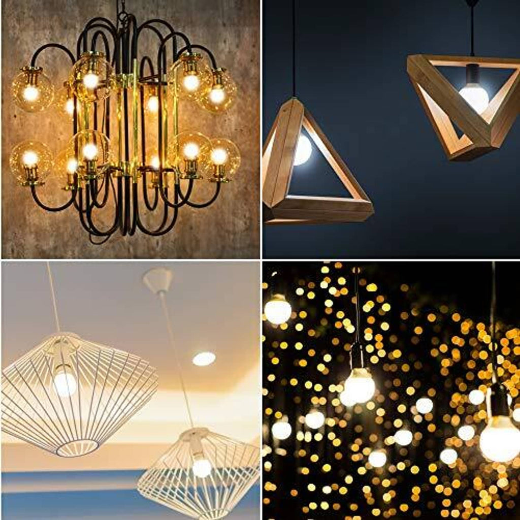 Warm white candelabra LED bulbs used in decorative hanging light fixtures