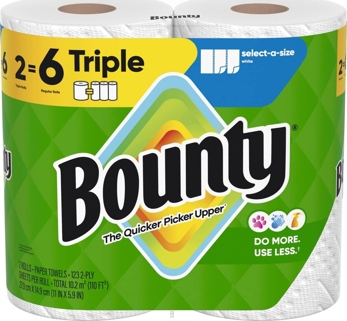 White Bounty Select-A-Size paper towel rolls, two-roll pack in printed packaging