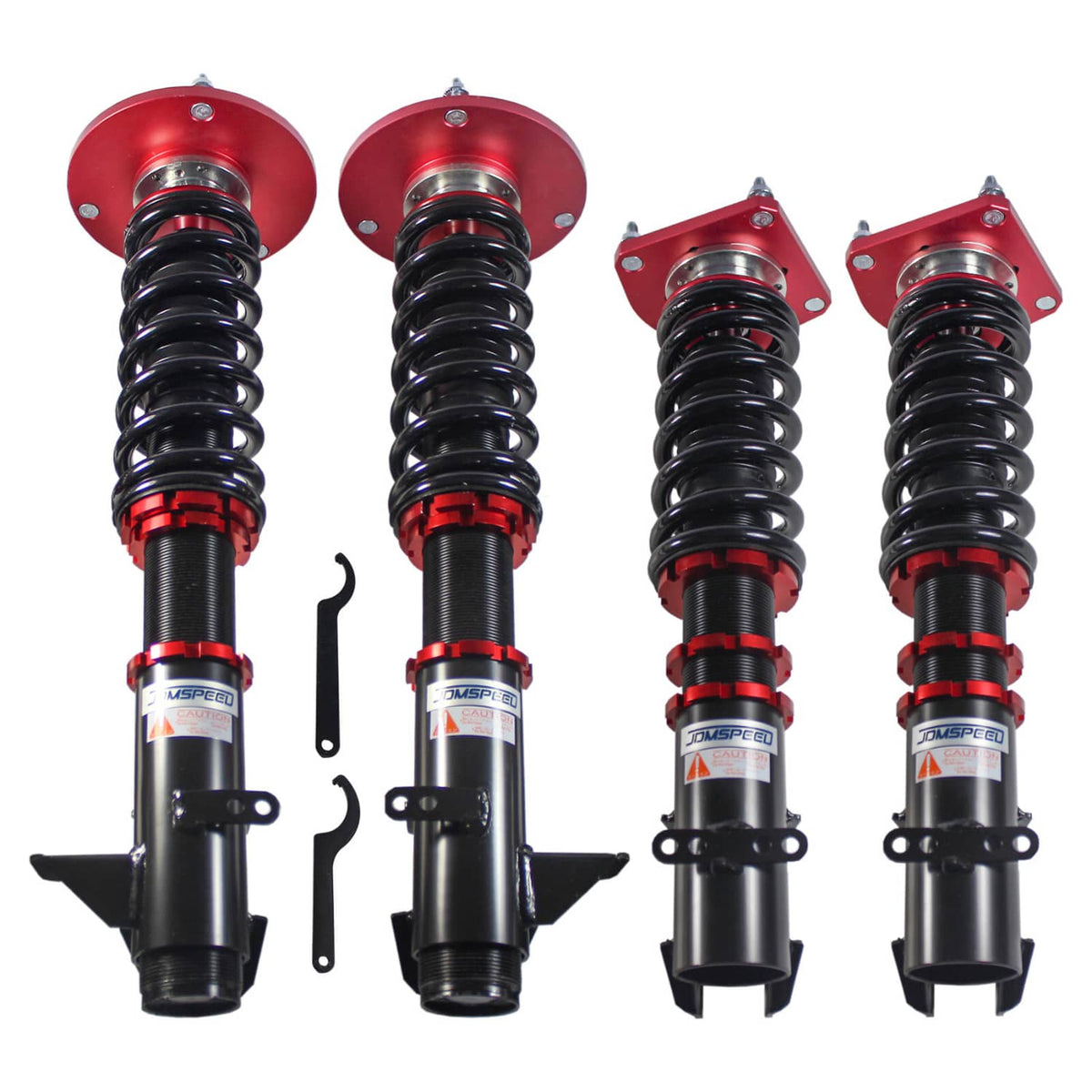 Red-topped black coilover strut shocks, four-piece suspension kit