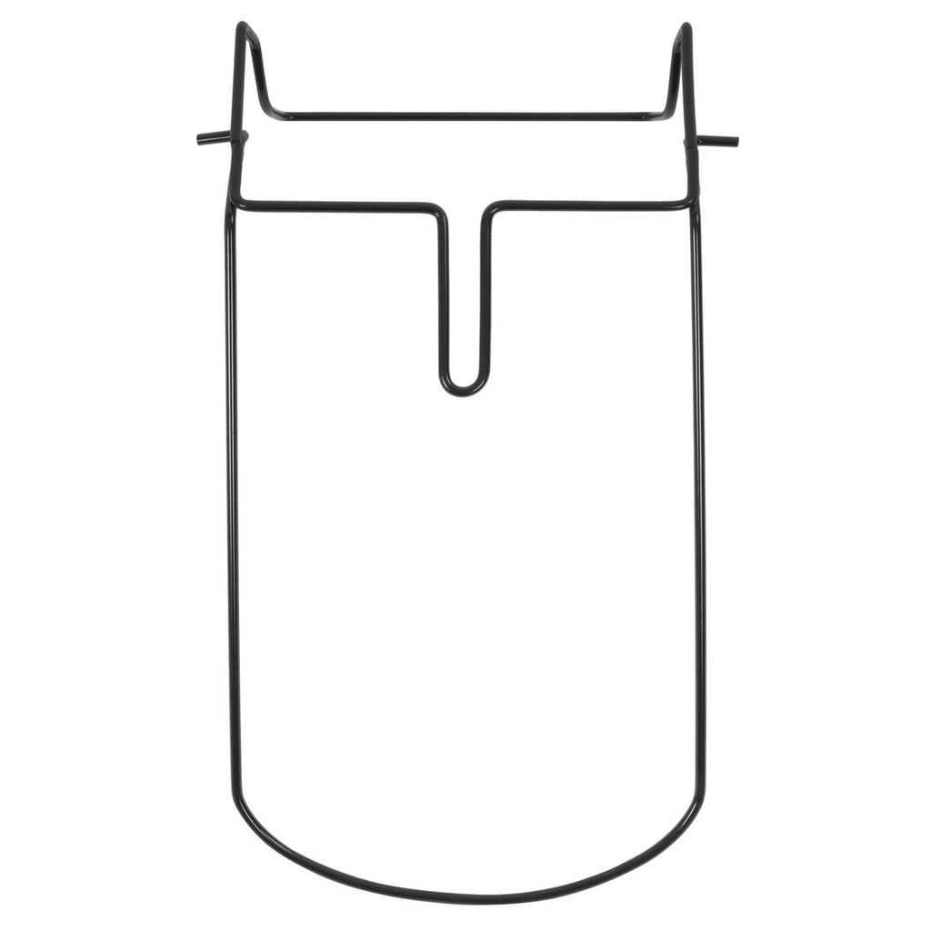 Black steel grass bag frame with top crossbar, center U-hook, and curved bottom rim