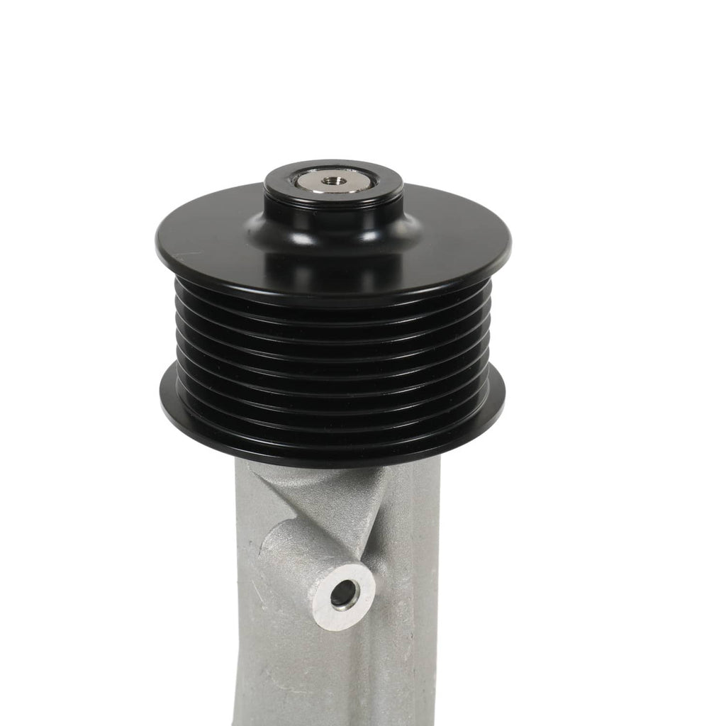 Supercharger snout rebuild kit—black ribbed pulley with silver mounting bracket