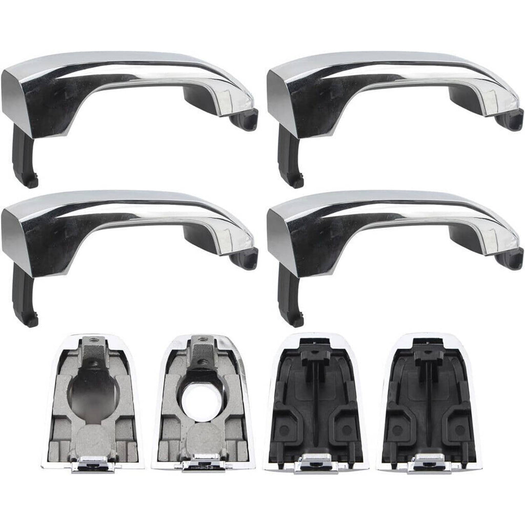 Set of four chrome door handle covers with black mounting bases