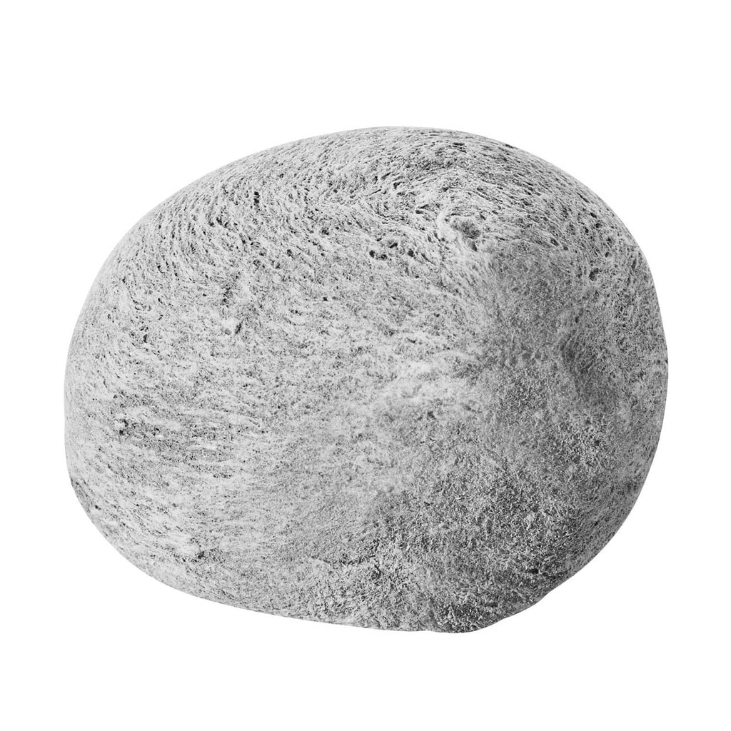 Single gray textured ceramic fire pebble stone, smooth rounded lava-rock shape
