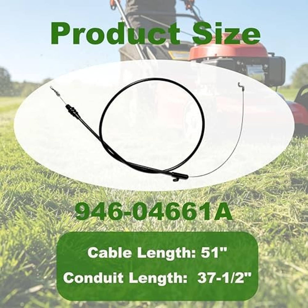 Lawn mower control cable with length markings, black sheath and metal terminals.