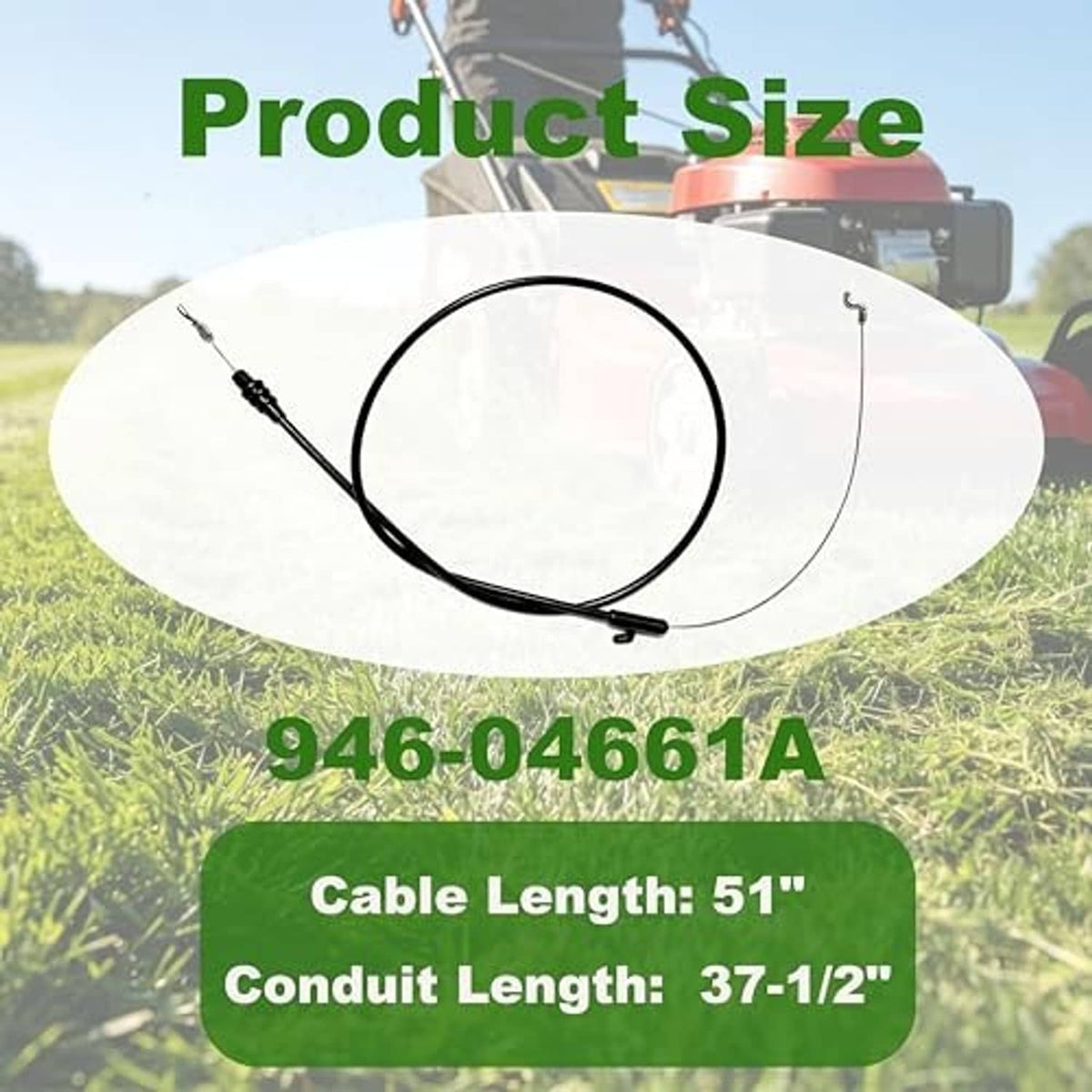 Lawn mower control cable with length markings, black sheath and metal terminals.