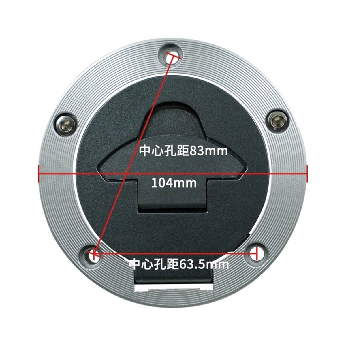 Round fuel gas cap lock with black insert, 83mm and 104mm measurements