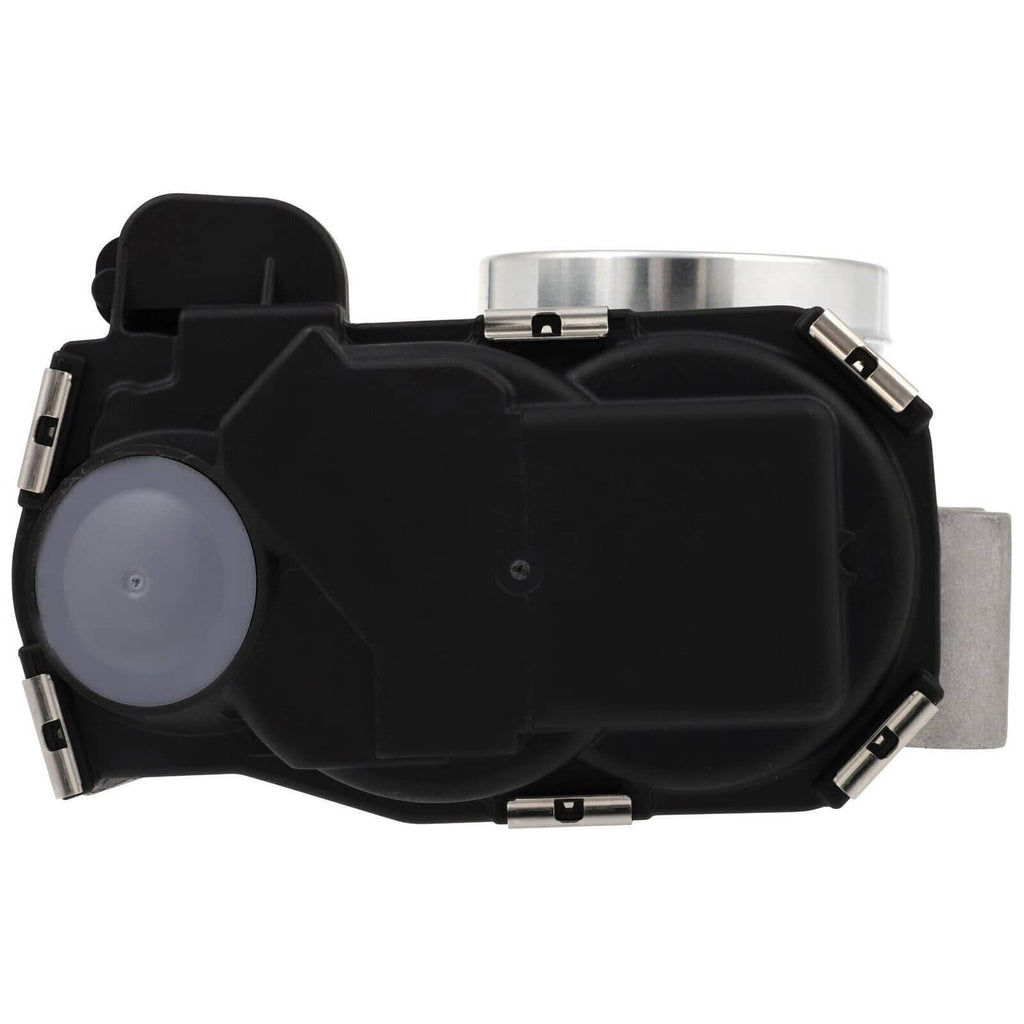 Throttle body with black electrical housing and silver intake flange