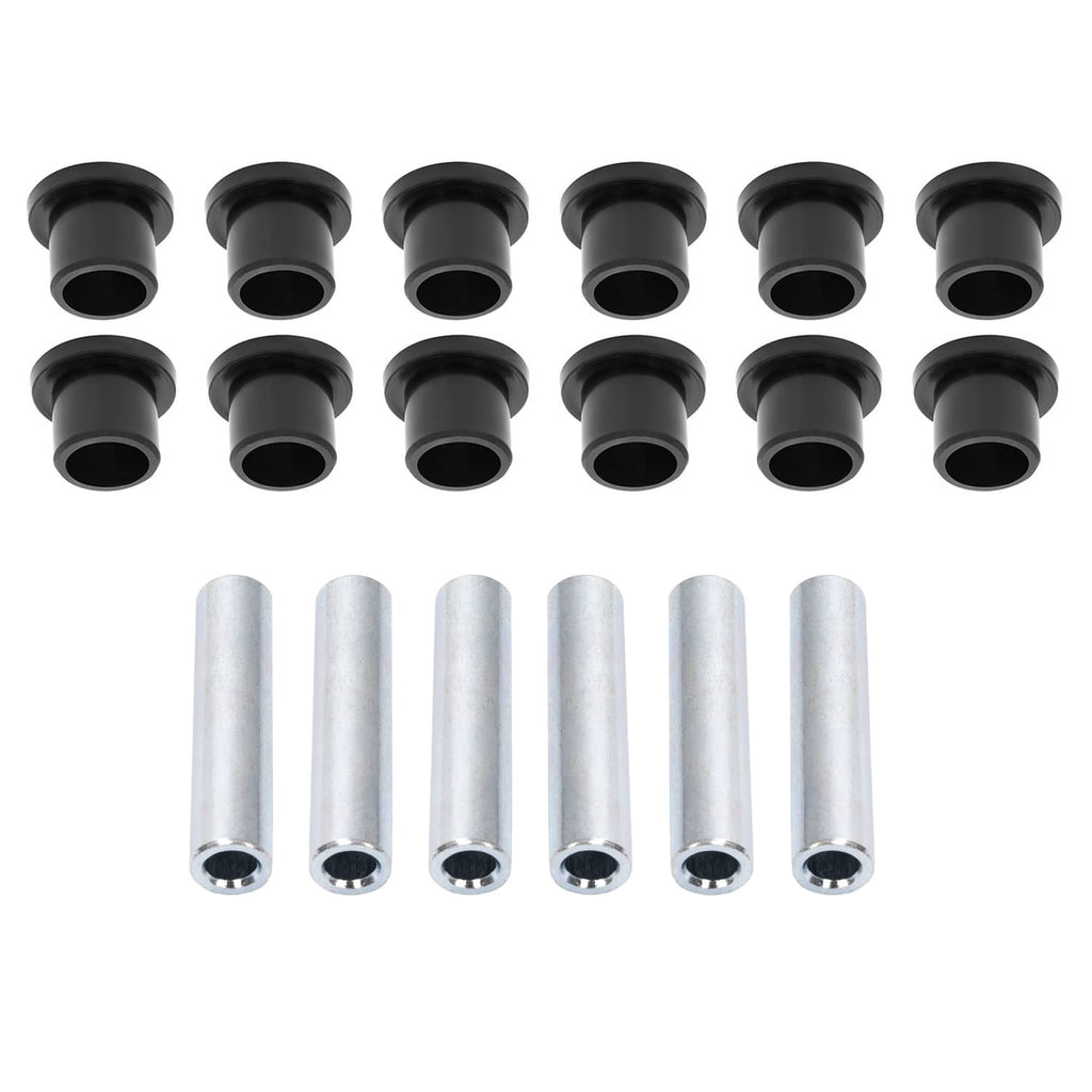 Black rubber bushings and silver metal sleeves, arranged in two rows
