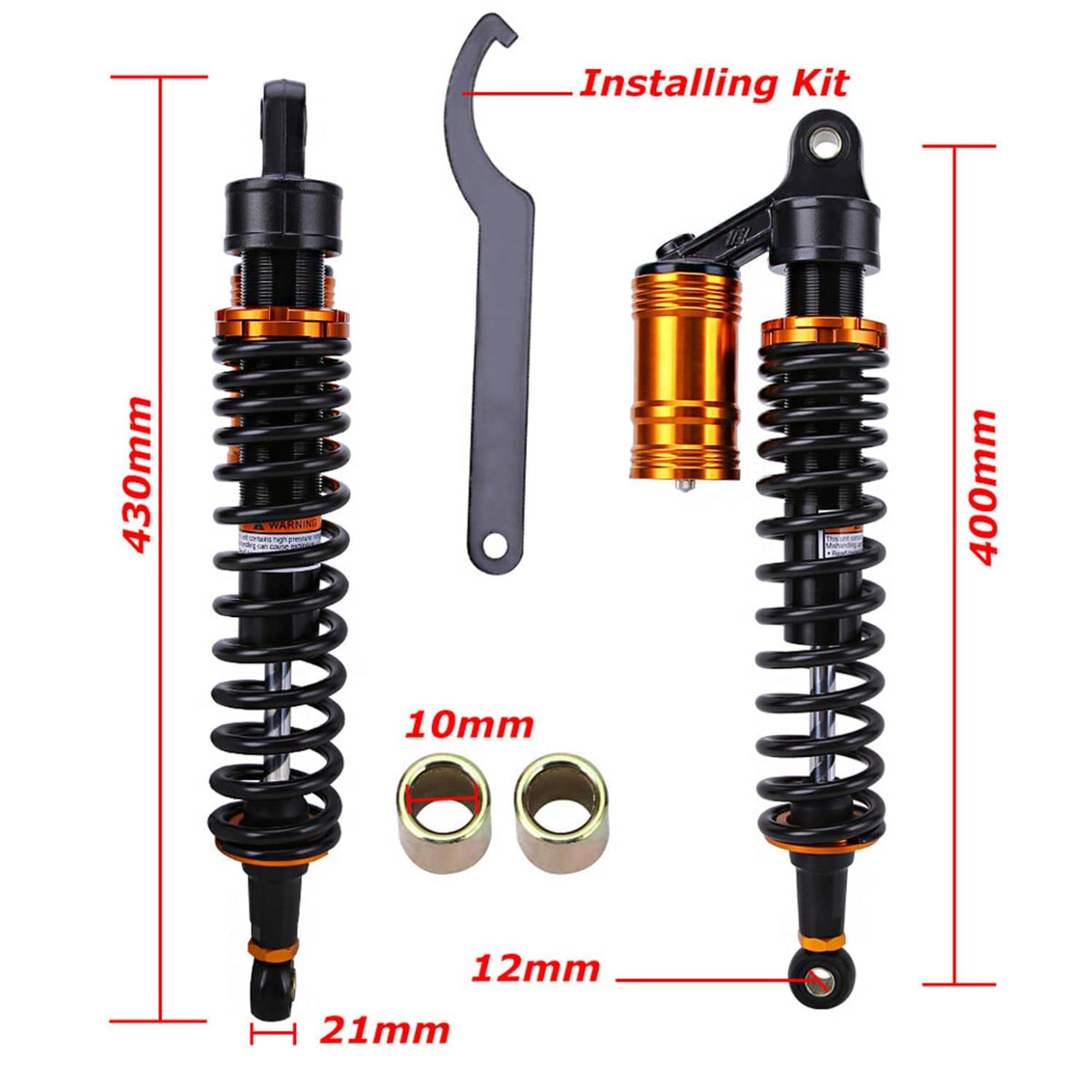 Air shock absorber set with install fork tool and hardware; 400mm shocks