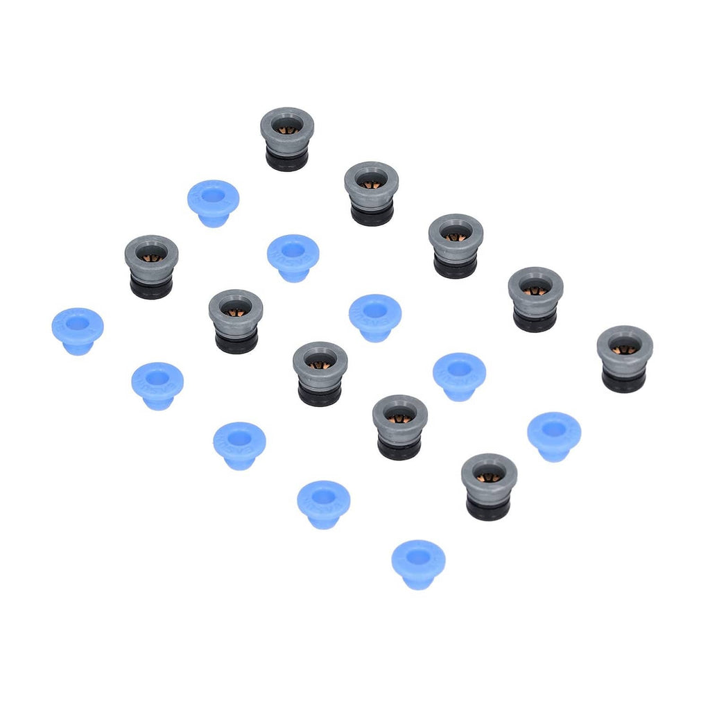 Pneumatic valve connector set, black heads and blue caps with orange inserts