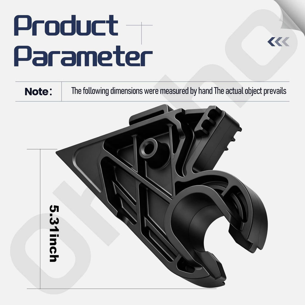 Black hood pivot bracket with round pivot bushing and angled side mounting tabs