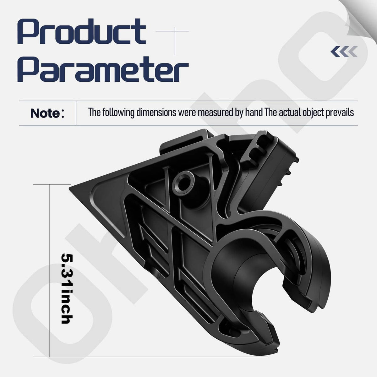 Black hood pivot bracket with round pivot bushing and angled side mounting tabs