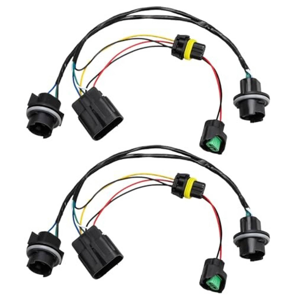 Front headlamp wiring harness with round plug sockets, black housings, and wire leads