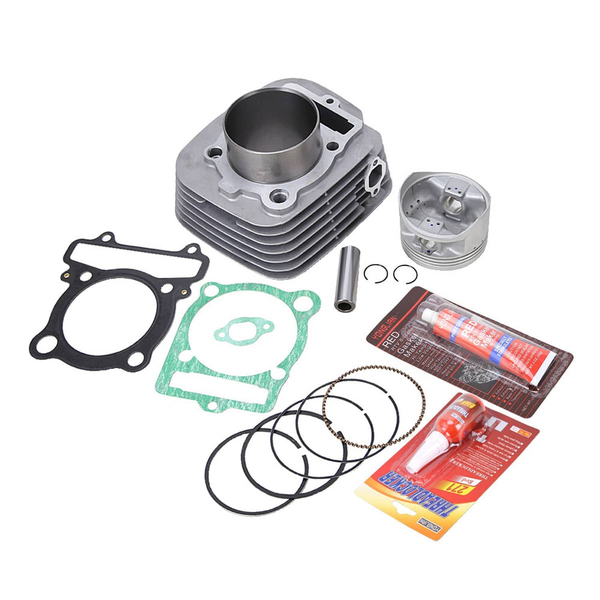 Cylinder head top end kit with piston, gaskets, rings, and wrist pin