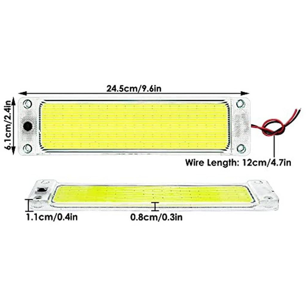COB LED ceiling light bar with size markings and 12cm wire lead, for car interior