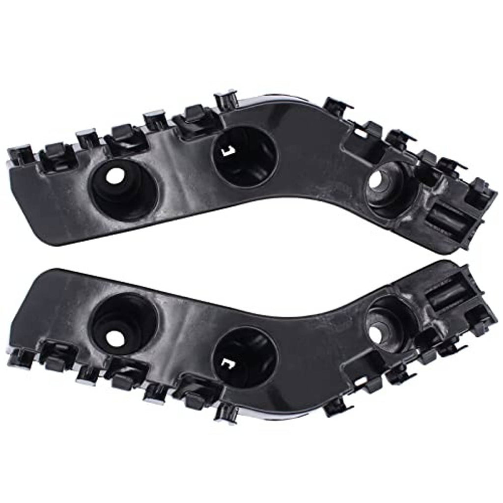 Set of two front bumper bracket retainer mounts, black plastic, angled view