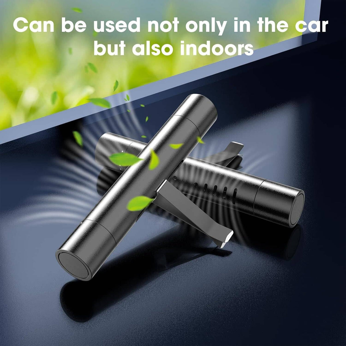 Black car air freshener diffuser clips crossed with rotating vent-style design