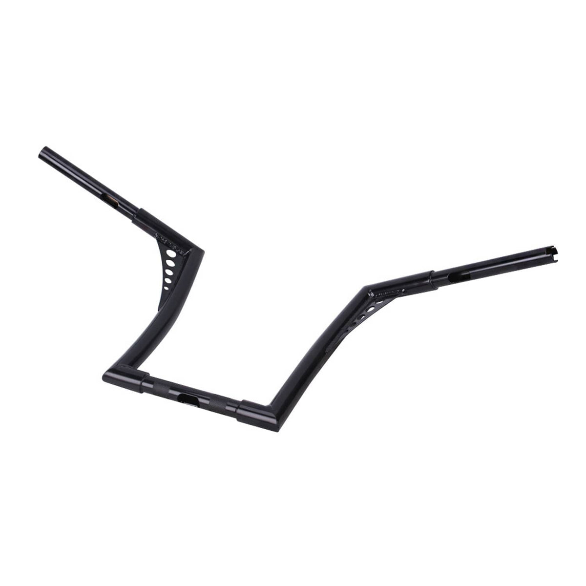 Black ape hanger handlebar pair with straight ends and drilled mounting plates