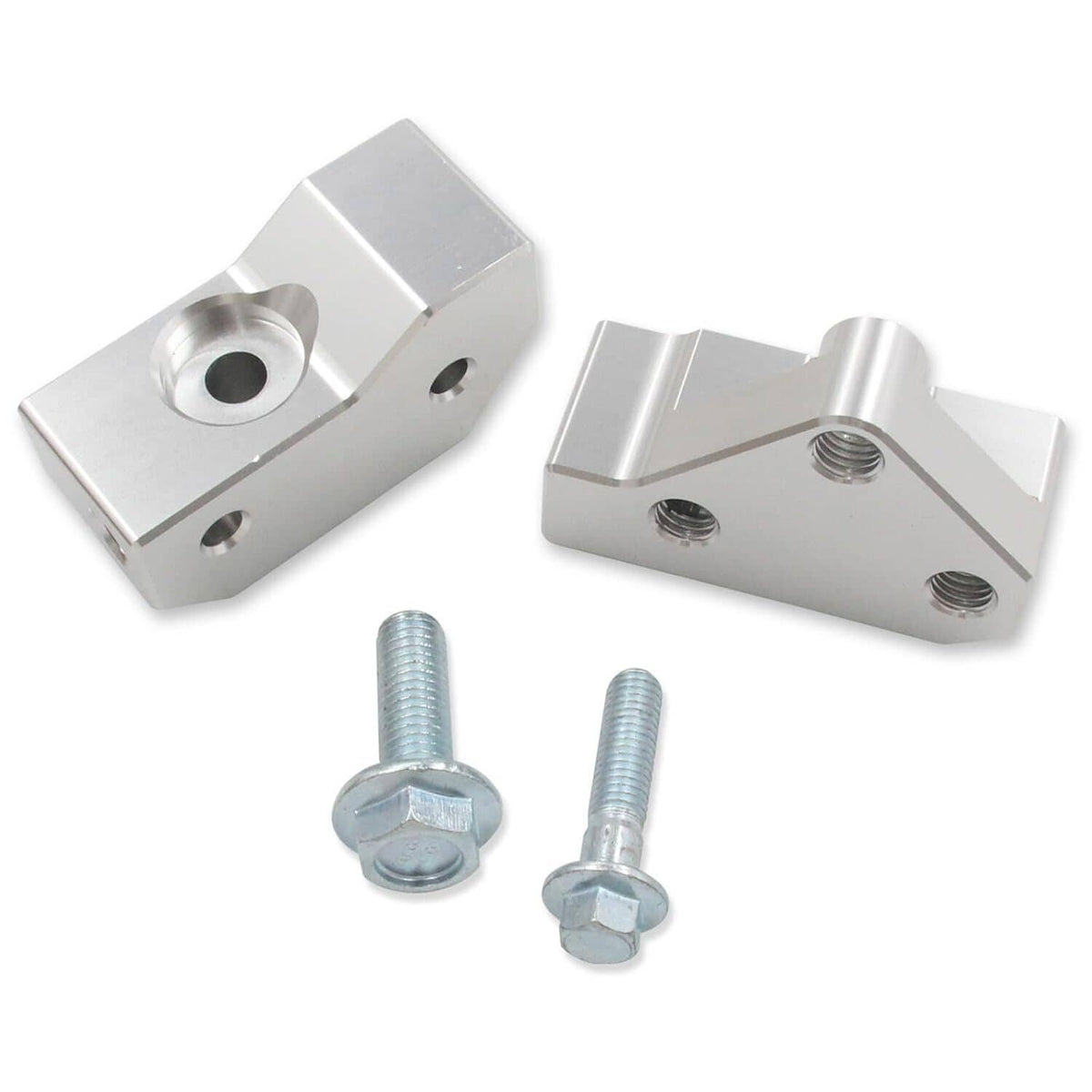 Knock sensor relocation bracket kit, two silver brackets with two included mounting bolts