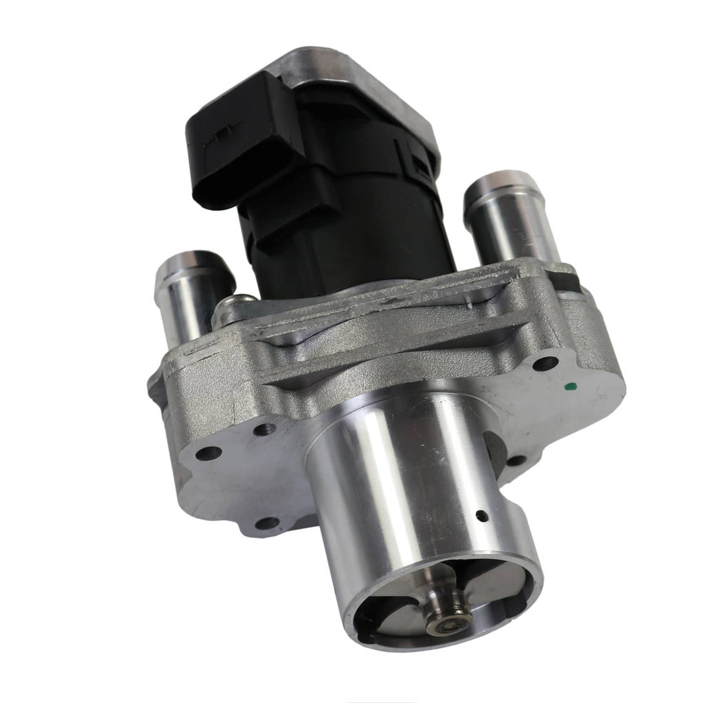 EGR valve with silver body, black connector, and side silver pipe ports