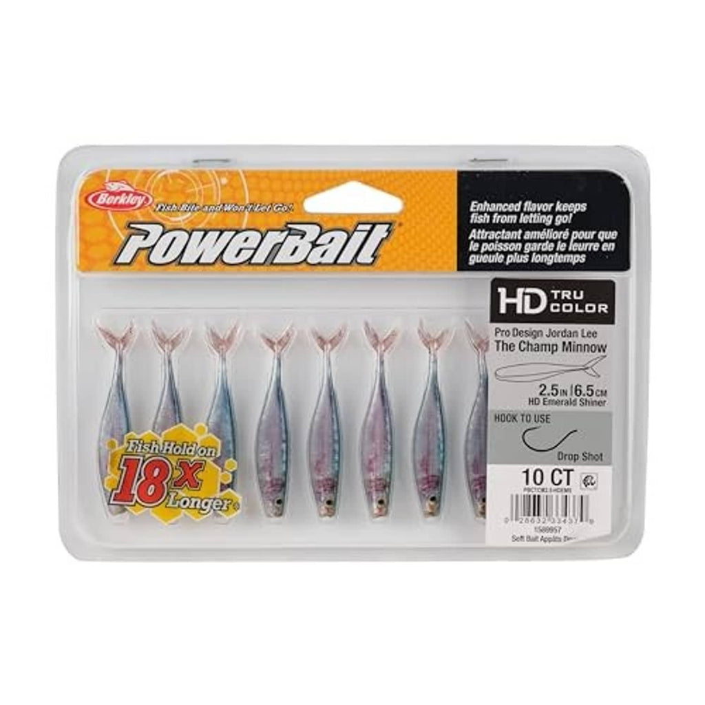 Powerbait HD minnow soft bait package with multiple lures in a clear blister