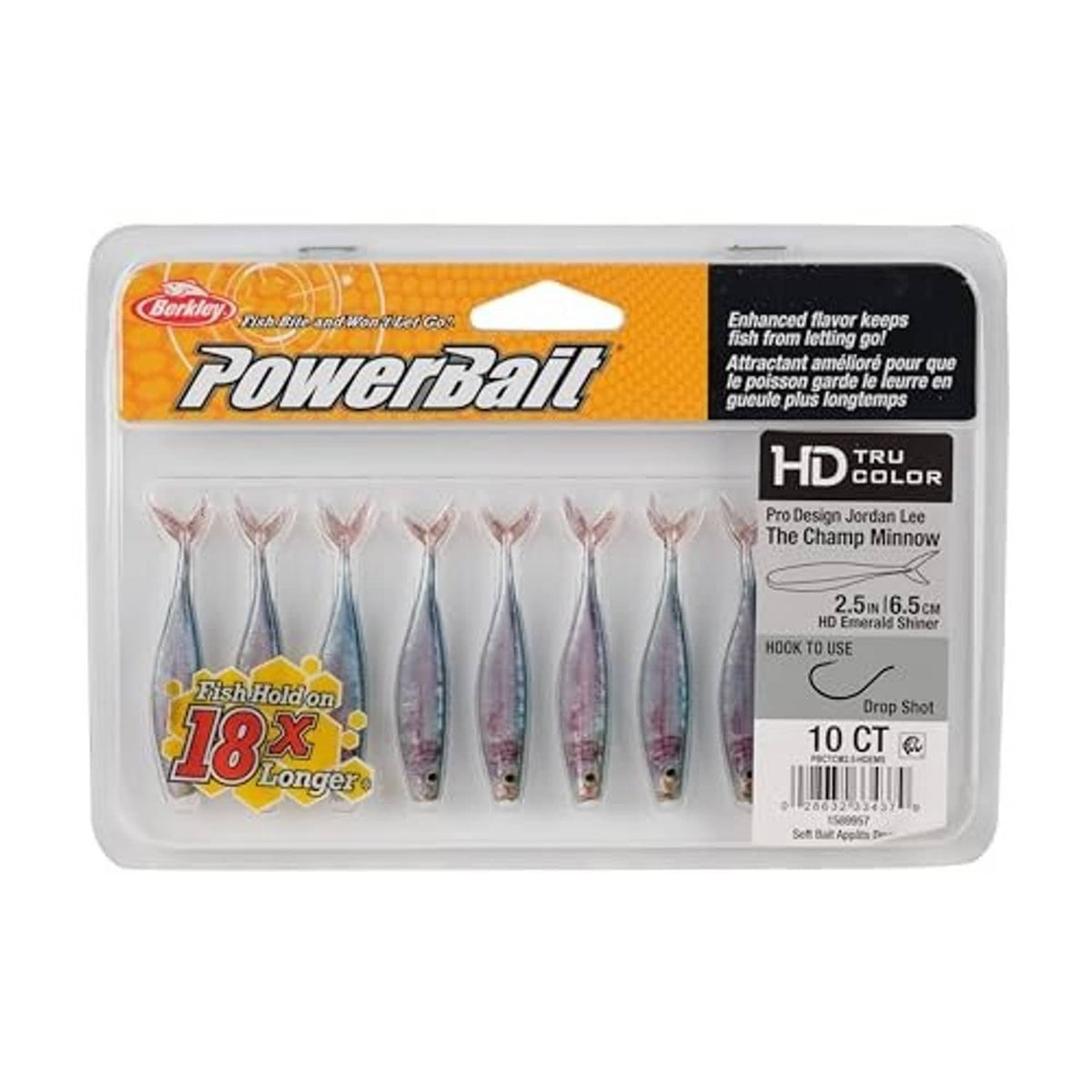 Powerbait HD minnow soft bait package with multiple lures in a clear blister