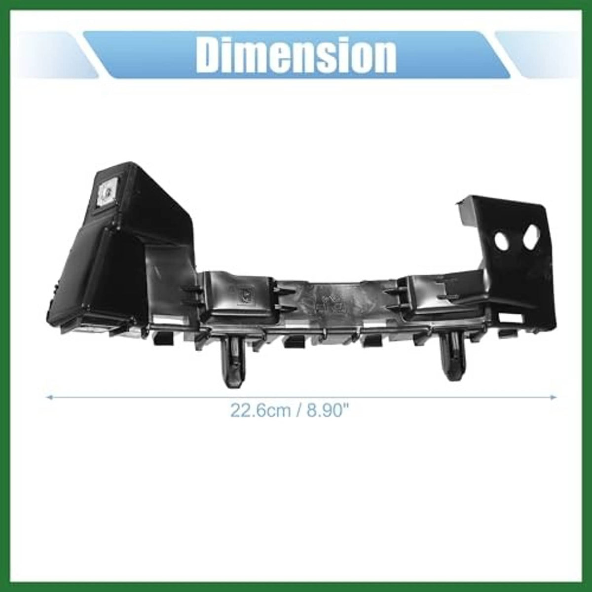 Black front bumper mounting support brackets, left and right, side profile view