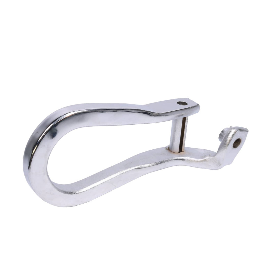 Chrome tow hook with curved loop and side bracket, visible mounting hole