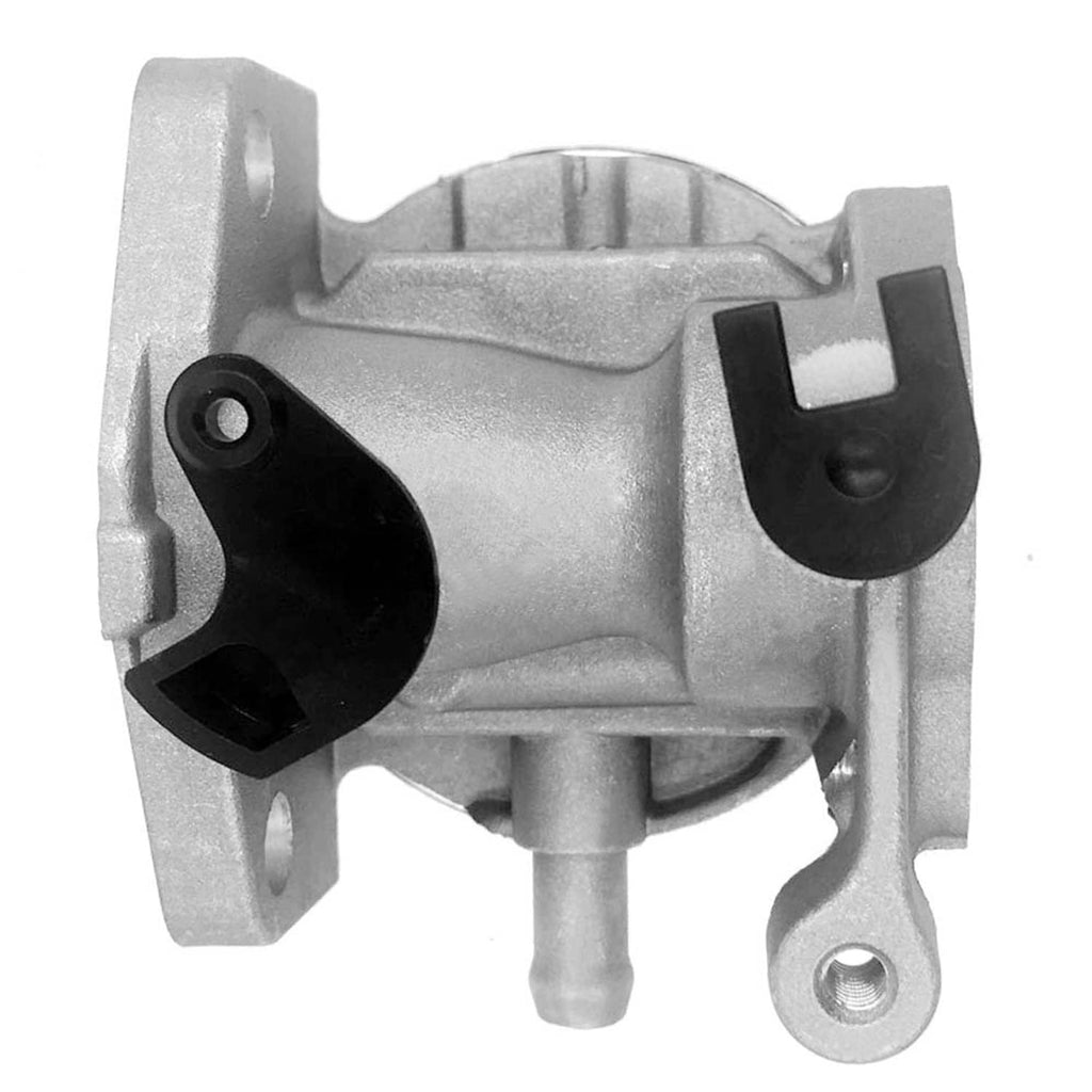 Carburetor replacement with aluminum housing and black choke valve, close-up view