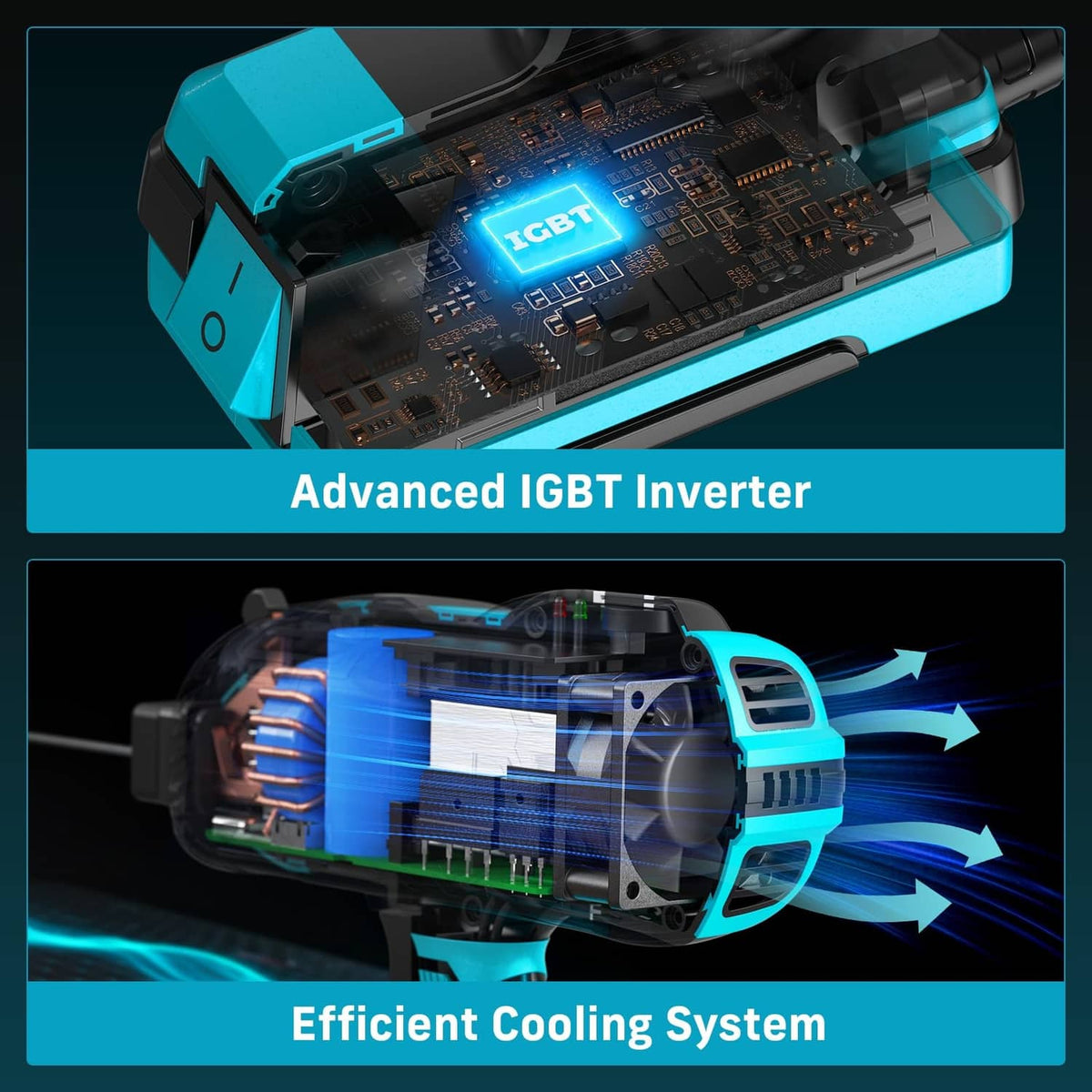 SEESII welder electronics close-up showing IGBT inverter board and cooling system