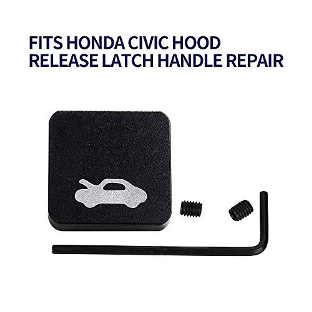 Black hood latch release handle with wrench icon, L-key, and two mounting screws