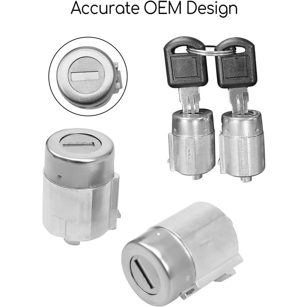Ignition switch cylinder and door lock cores with two keys, silver metal parts