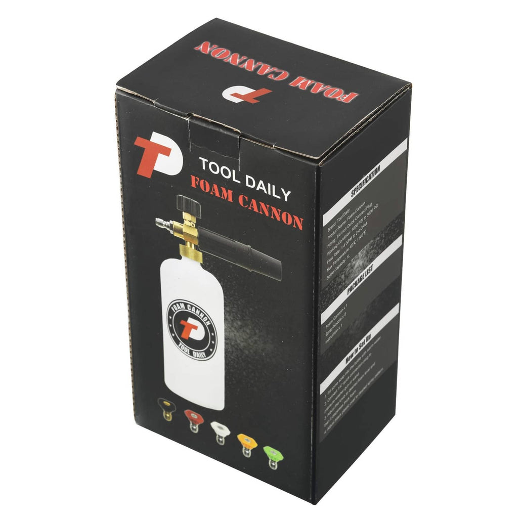 Tool Daily Foam Cannon retail box with foam cannon icon and quick-connect details