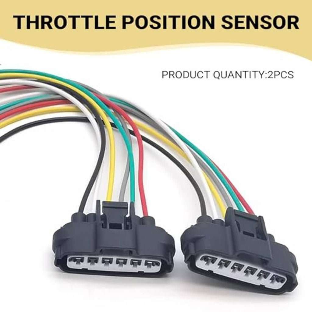 Two 6-pin throttle position sensor pigtail connectors with multicolored wiring harness