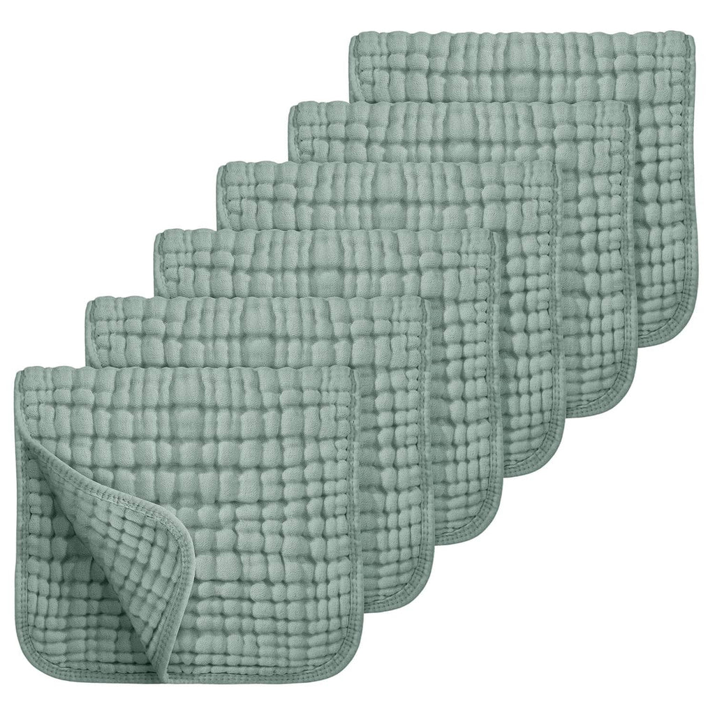 6-pack muslin burp cloths, 6-layer 20x10 in, mint green textured terry weave